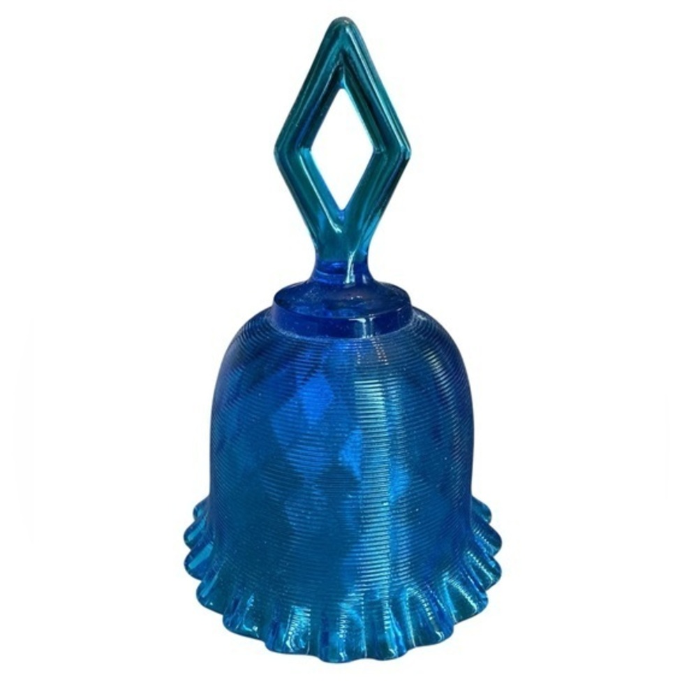 Vintage Fenton Colonial Blue Diamond Optic Ruffled Edged Bell
